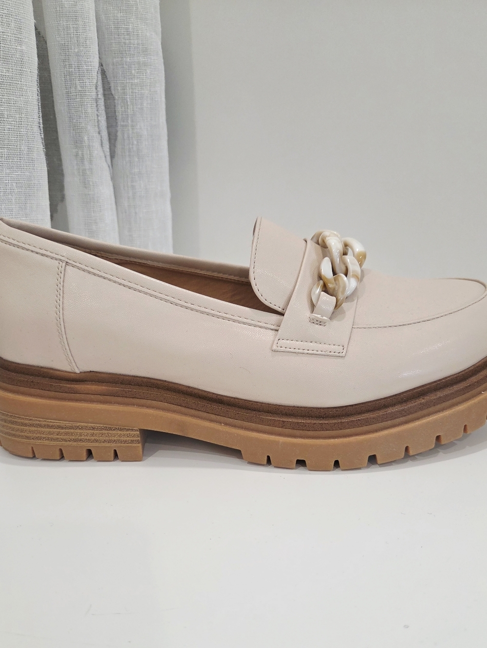 PENN Chunky Platform Loafers Chain Detail Beige Size 10WW - Picture 4 of 12